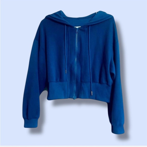 Blue Cropped Zip Up Hoodie - Picture 3 of 8